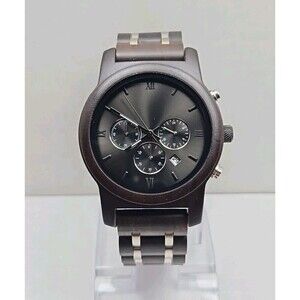Unbranded Wooden Watch Quartz Chronograph Date Brown Dial New Battery 44 mm Mens